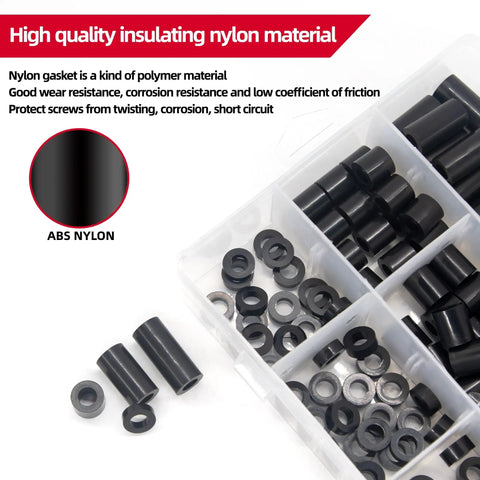 Nylon Spacers Kit Multi Size Insulation Washers For Furniture Cars Appliances And DIY Projects 305 Piece Set black nylon washers in storage box