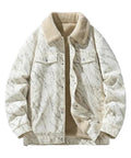 Casual Corduroy Jacket With Cozy Fleece Lining Full Zip Closure, Relaxed Fit Men’s Outerwear For Everyday Style, beige pattern