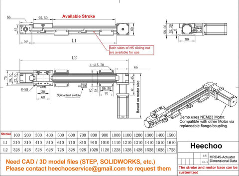 Fast 300mm Belt Drive Linear Guide Rail Actuator For CNC Motion Slide Kit 12 Inch Stroke Preassembled With NEMA 23 Mount And Coupling Quick Install Plug And Play Ready Fits Standard Stepper Motors Sold Separately dimensional drawing