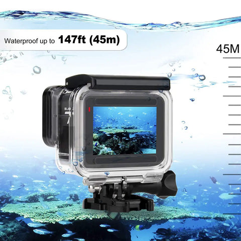 Waterproof Dive Housing Case For GoPro Hero 5 6 7 Black 45 Meter Underwater Protection with tripod bracket in ocean view