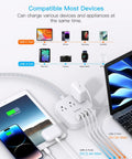 Power Strip With USB C And USB Ports For Travel 3 Outlets And 4 USB Ports 22.5W Fast Charging Flat Plug 5ft Braided Cord
