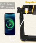 Cordless LED Work Light Compatible With Dewalt And Milwaukee 18V 20V Batteries showing phone charging via USB port