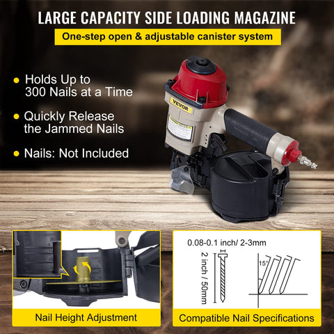 Coil Siding Nailer CN55 From One Inch To Two And One Quarter Inches 15 Degree Pneumatic Siding Nail Gun with large capacity magazine
