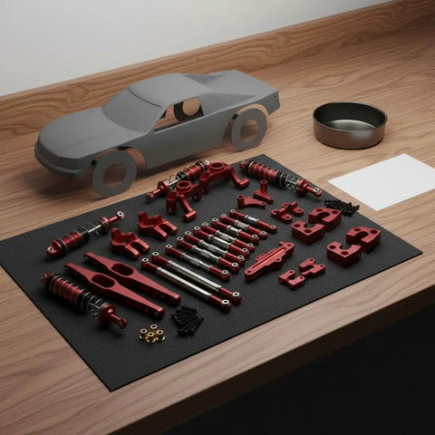 Sick Steel Steering Upgrade Linkage Set For Wltoys 12429 RC Car parts layout showing red steel components for better handling.