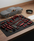 Check Out This Awesome Milageto Industrial RC Steering Linkage Kit With Metal Shock Absorbers That Make 1 2 Scale Wltoys 12429 scattered on a work table.