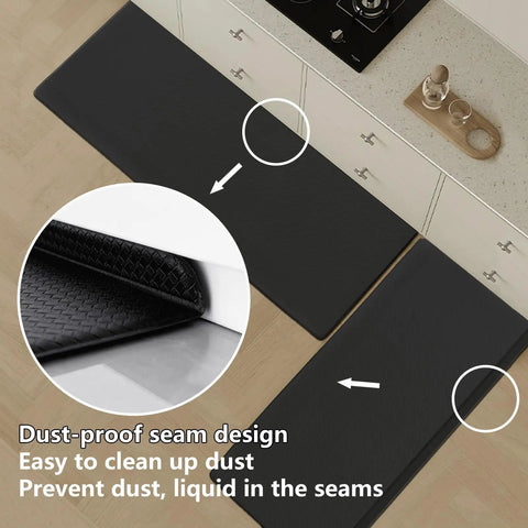 Game Changing Anti Fatigue Kitchen Mat Set With Memory Foam Runner And Sealed Dust Proof Edges For Standing Comfort In Kitchens And Offices Total Leg Relief And Built For Long Run Durability, showing dust-proof seam design.