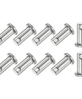 10 Pack Single Hole Clevis Pins M8 X 20mm 304 Stainless Steel Flat Head Heavy Duty Built To Last For Mechanical Linkage And Fixed Parts Ship Rigging Lifting Gear Hinges Furniture Assembly Reusable Durable Fasteners, shown in two views