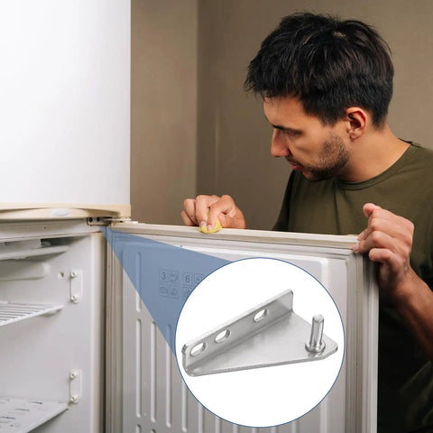 Stainless Steel Fridge Hinge Replacement With Left Shaft Zero Point Two Eight Inch Diameter And One Point Three Eight Inch Spacing Includes Screws And Bushings For Refrigerator Door Easy Install Durable Rust Resistant