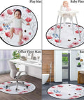 Floral Branch Round Furniture Pad With Non Skid Grip For Hardwood Floors Soft Polyester Surface 0.23 Inch Thick shown in four uses.