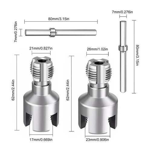 Heavy Duty Electric PVC Pipe Threader Tool 1/2 And 3/4 Inch Threading Dies precision steel cutters with dimensions.
