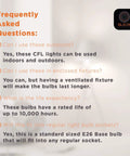 Frequently asked questions image about Three Pack 23W CFL Light Bulbs With E26 Base 2700K Warm White 1600 Lumens Brightness 100W