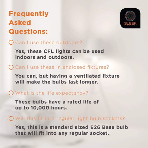Frequently asked questions image about Three Pack 23W CFL Light Bulbs With E26 Base 2700K Warm White 1600 Lumens Brightness 100W