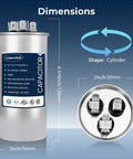 Dimensions and shape of Dual Run Start Round Air Conditioner Capacitor 50 And 5 uF, 370 To 440 VAC, 50 To 60 Hz, CBB65 CBB65B.