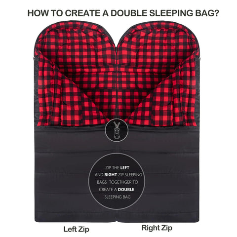Zero Degree XXL Sleeping Bag For Adults Big And Tall Winter Camping Gear Extra Large Black Right Zip flannel lining view