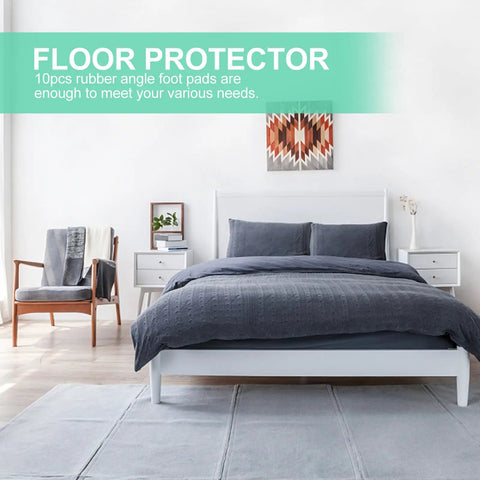 Modern bedroom setup featuring L Shape Black Rubber Furniture Leg Caps Set For Tables And Shelves Floor Protectors To Stop Scratches