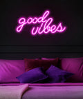 Pink Good Vibes Neon Sign For Bedroom And Wall Decor, LED Neon Lights above bed, 16.1 by 8.3 inch, soft pink glow