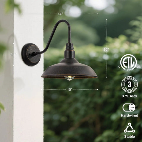 10 Inch Dome Gooseneck Outdoor Wall Light Bronze Exterior Barn Porch Fixture With Wall Mount 2 Pack on white wall