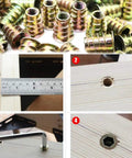 Heavy Duty Zinc Plated Hex Socket Cup Nuts For Wood And Drywall M6 M8 M10 Threaded Inserts shown in use with a ruler and wood.