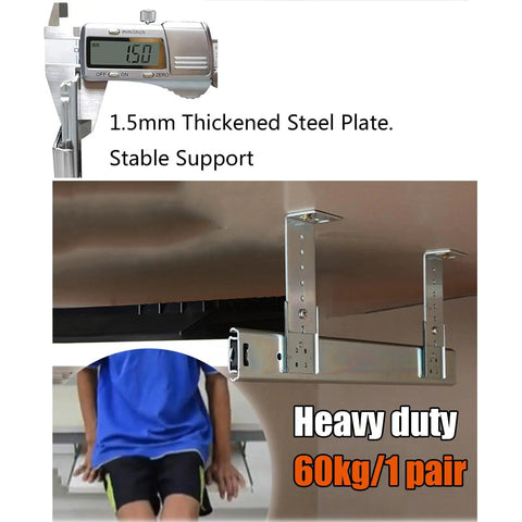 Hella Sturdy Heavy Duty Drawer Slides With Height Adjustable Brackets And Silver Keyboard Tray Rails Provide Under Desk Mounting featuring 1.5mm thick steel construction.