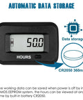 Digital Maintenance Hour Meter For Gear And Mowers AC DC 5V To 277V RL HM038AG H front view, LCD screen, CR2050 battery data storage