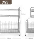 Heavy Duty Ball Organizer For Garage And Home Gym With Baseball Bat Holder And 3 Hooks 2 Large Bins And 4 Mesh Baskets Size Diagram