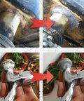 Before and after repair images using Tough As Nails Heavy Duty Metal Repair Glue Epoxy For Crack Fill And Bonding Heat Resistant Waterproof Adhesive