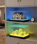 Lit Display Case With RGBW LED Lights USB Powered Switch Panel And App Control on a shelf with collectibles inside