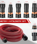 10 Ft Shop Vac Hose With 6 Adapters, Fits 1-1/4 Inch Vacuum Hose, Universal 0.9 To 1.75 Inch Fittings, Durable Replacement Hose
