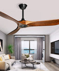 Modern living room with 52 Inch Wood Ceiling Fan With Remote Control Three Reversible Solid Mahogany Blades Six Speed Quiet DC Motor