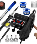 Soldering Station Kit With 8118 Hot Air Gun 2 Rolls Solder Wire 5 Tips Stand Desoldering Pump And Curved Tweezers for electronics