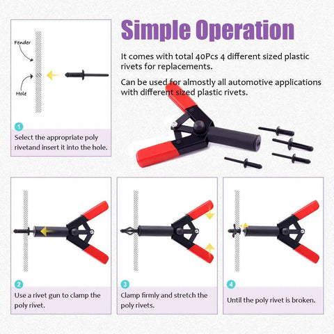 41 Piece Pro Grade Poly Rivet Gun Kit With Rivet Removal Tool simple operation instructions