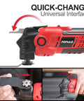 Cordless Oscillating Tool Kit 20V With 27-Piece Accessories showing quick-change interface and attachments.