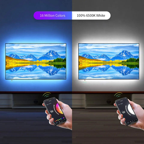 Chill USB TV Backlight Strip for 60 to 72 Inch TVs 14.9 Foot RGBW Color Changing Bias Lighting With Music Sync and Voice Control demo