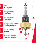 Image showing dimensions of 82 Degree Countersink With Depth Stop And No Thrust Ball Bearing, Quick Release One Quarter Inch Hex Shank