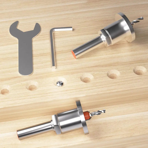 Adjustable Quick Change Countersink Drill Bit Set For Woodworking And DIY Projects 8mm Round Shank with tools on wooden surface