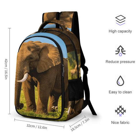 Savanna Tusked Elephant Printed Unisex Backpack Large Capacity Dope Durable Polyester With Breathable Fabric Smooth Zipper