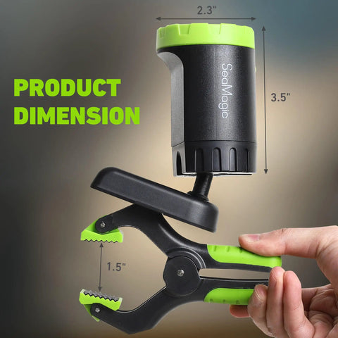 Rechargeable LED Work Light 360-Degree Rotatable With Magnetic Base And Clamp showing dimensions of 3.5 x 2.3 inches