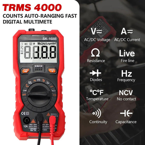 Digital Multimeter Tester Workhorse With TRMS 4000 Counts Auto Ranging Volt Meter display and function icons