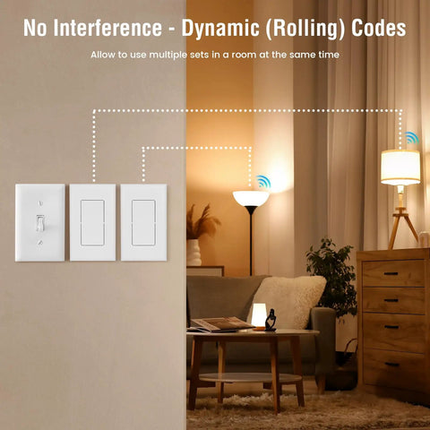 Wireless Wall Switch With Remote Control Outlet Kit No Wiring Needed 100ft RF Range in a living room with lamps