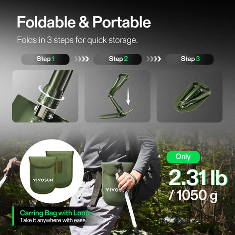 Foldable Survival Shovel For Camping And Hiking High Carbon Steel Tactical Entrenching Tool Lightweight Compact Shovel