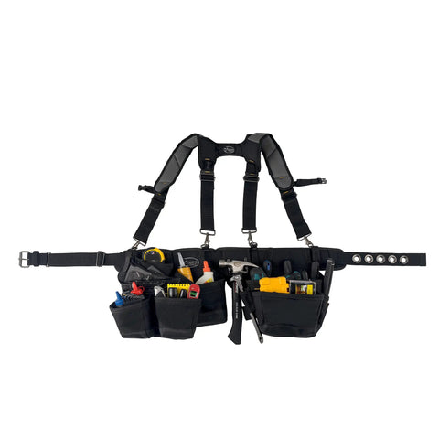 Pro Ballistic Suspension Rig For Work With Infinity Tool Belt And LoadBear Stretch Comfort featuring barrel bottom pouches