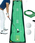 Indoor Golf Putting Mat Set With Telescoping Putter Mini Golf Green Kit Putting Cup 2 Practice Balls displayed on white background.