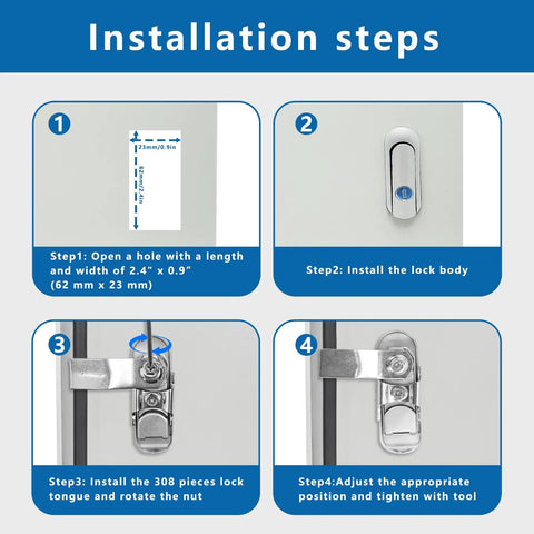 Installation steps for Heavy Duty Stainless Steel Electrical Box Latch Built Like A Tank For Indoor And Outdoor Cabinets.