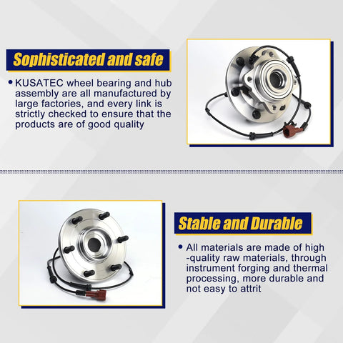 Rear Wheel Bearing And Hub Assembly Drop In Direct Fit For 2004 2010 Infiniti QX56 Rear Models, 2005 2012 Nissan Armada And 2004 Nissan Pathfinder Rear With ABS And 6 Lug Bolts, shown with ABS wires and six lug bolts, highlighting durability and quality features.