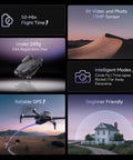 Image showing features of 4K UHD GPS Drone With 13MP Camera For Adults And Beginners, 50 Minute Flight Time, Brushless Motors.