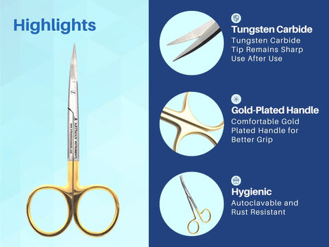 Curved 4.5 Inch Scissors With Tungsten Carbide Inserts, Gold Plated Handle, Pro Grade Crafting Shears For Arts, Sewing, Tailoring, And Fabric Cutting, Extra Sharp And Durable, gold handle