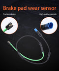 HiSport BMW rear brake pad wear sensor, close-up with green wire and blue connector.