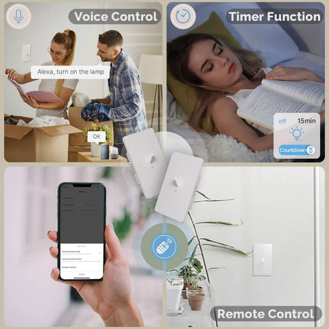 New Gen Smart Toggle Switch For Single Pole And 3 Way Lights, 2.4G WiFi, On Off Style, Remote and Voice Control Features Displayed