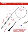 Replacement RTD Temperature Sensor Probe for Pit Boss Horizontal Controller with PT1000 resistor and 17in line length