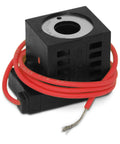 Image of 10226-14 12V DC Solenoid Coil for hydraulic power unit lift dump, showing single wire lead and half inch hole.